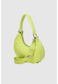 Valentino by Mario Valentino - VALENTINO Żółta torebka o kształcie księżyca coconut hobo bag. Kolor: żółty. Wzór: napisy. Materiał: skórzane