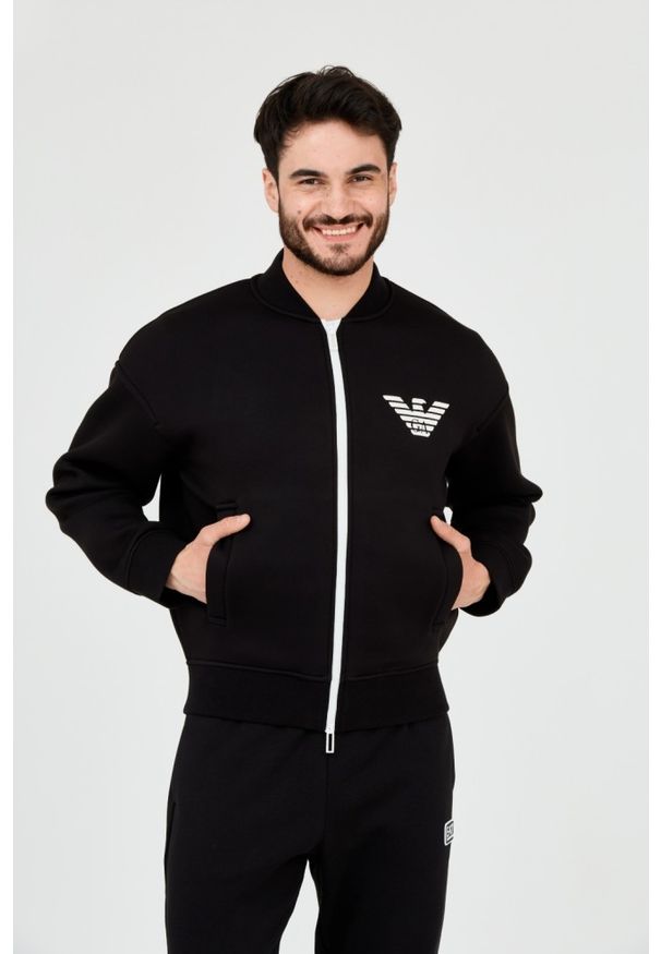 Emporio Armani - EMPORIO ARMANI Czarna neoprenowa bluza męska, Rozmiar L. Kolor: czarny. Materiał: neopren