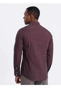 Ombre Clothing - Koszula męska bawełniana we wzory SLIM FIT - bordowa V5. Kolor: czerwony. Materiał: bawełna. Styl: klasyczny #3