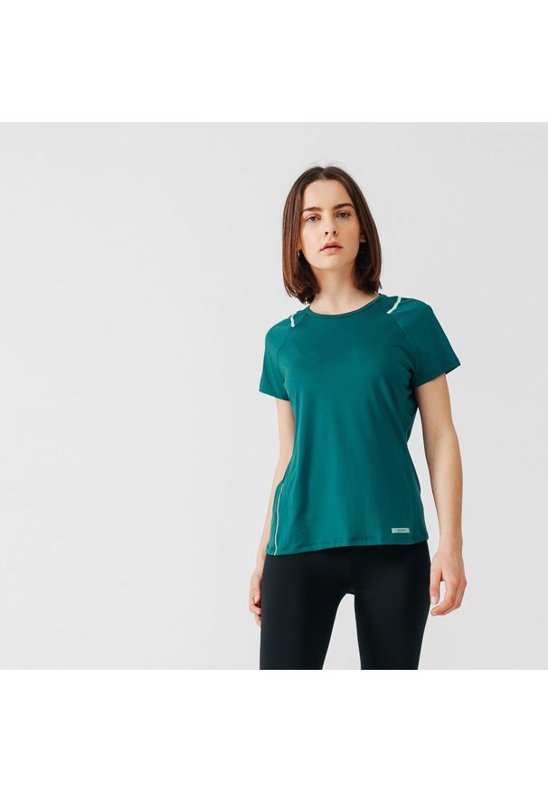 KALENJI - Koszulka do biegania damska Kalenji Run Dry+. Kolor: zielony, niebieski, wielokolorowy, turkusowy. Materiał: materiał, poliester, elastan. Sport: bieganie