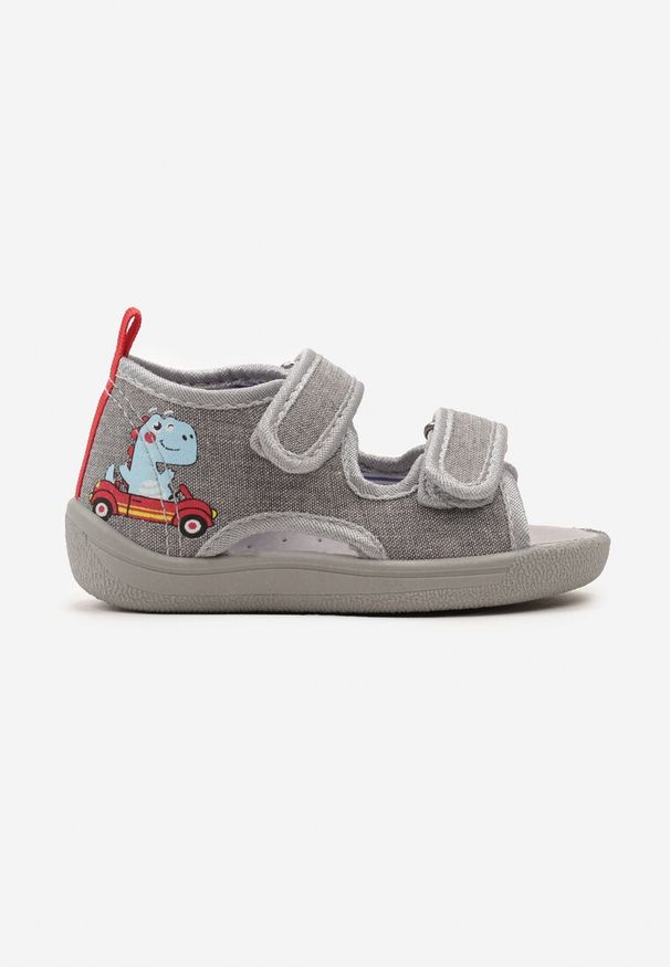 Born2be - Szare Sandały Sportowe z Otwartym Noskiem i Paseczkami na Rzep ze Skórzaną Wkładką Lellema. Nosek buta: otwarty. Zapięcie: rzepy. Kolor: szary. Materiał: skóra. Sezon: lato. Styl: sportowy