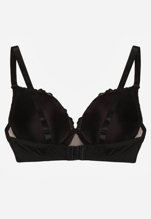 Renee - Czarno-Beżowy Biustonosz Ozdobiony Koronką i Kokardką Aqiany. Kolor: czarny. Materiał: koronka. Wzór: aplikacja, koronka