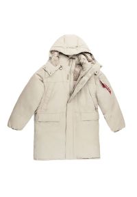 Kurtka Alpha Industries Puffer Parka 148124679 - beżowa. Kolor: beżowy. Materiał: puch, nylon, poliester, bawełna, materiał. Styl: klasyczny