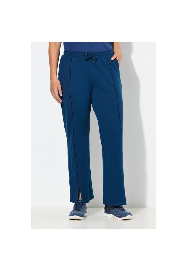 ULLA POPKEN - Damskie Spodnie dresowe lamówki proste nogawki elastyczny pas. Kolekcja: plus size. Kolor: niebieski. Materiał: poliester, bawełna, materiał. Sport: joga i pilates