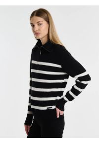 Big-Star - Sweter damski w czarno-białe paski rozpinany z dodatkiem kaszmiru Stripalia 906. Kolor: czarny. Materiał: kaszmir. Wzór: paski. Sezon: lato. Styl: klasyczny, elegancki #3