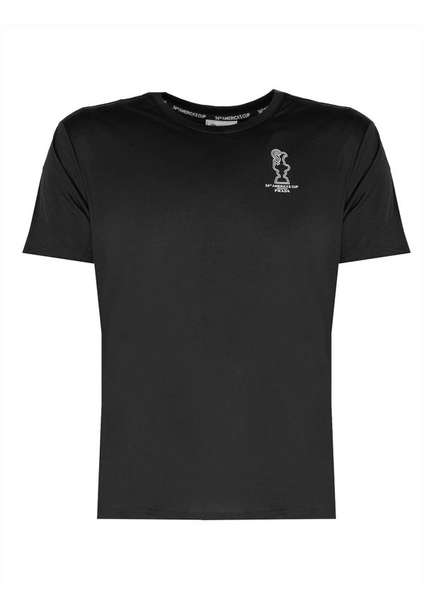 North Sails X Prada T-shirt "Foehn" | 45 2505 000 | T-shirt Foehn | Kobieta | Czarny. Okazja: na co dzień. Kolor: czarny. Materiał: poliester. Wzór: aplikacja, nadruk, napisy. Styl: casual