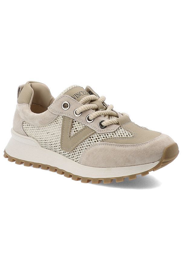 Beżowe Sneakersy Vinceza Modne Obuwie Damskie. Kolor: beżowy. Materiał: skóra, materiał. Szerokość cholewki: normalna