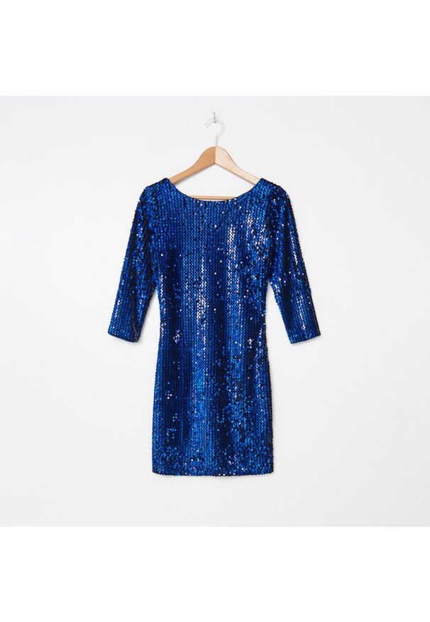 House - Cekinowa sukienka mini - Granatowy. Kolor: niebieski. Długość: mini