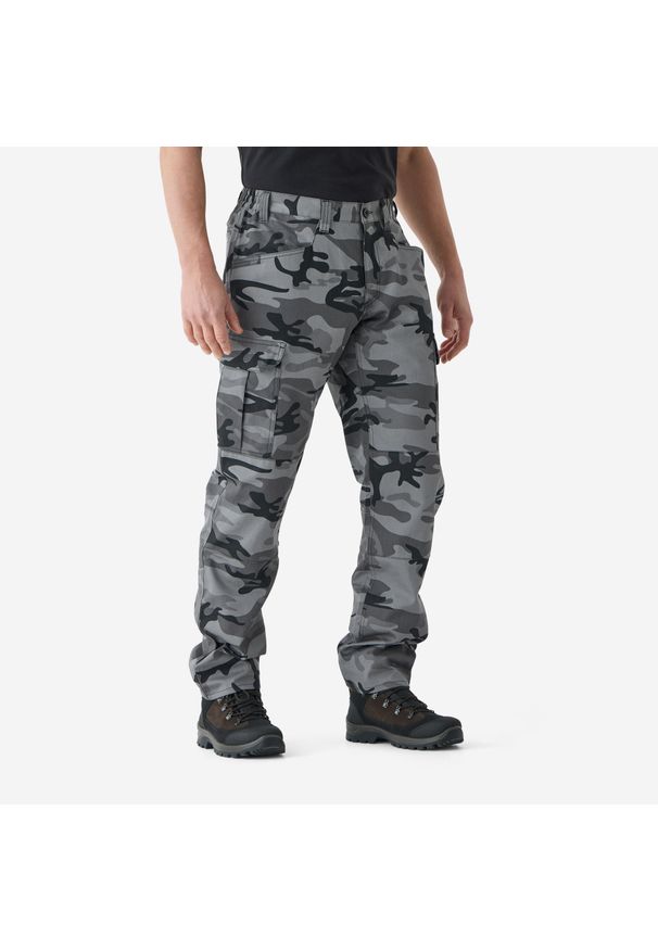 SOLOGNAC - Spodnie Solognac Steppe 500 camo. Kolor: szary. Materiał: materiał, bawełna