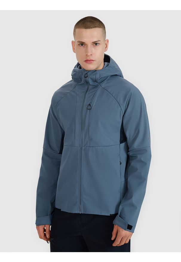 4f - 4F Kurtka softshell wiatroodporna membrana 10000 męska - granatowa M. Typ kołnierza: kaptur. Kolor: niebieski. Materiał: softshell. Technologia: Windstopper