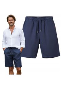 Letnie Lniane Szorty (Krótkie Spodenki) - Pako Jeans - Granatowe. Kolor: niebieski. Materiał: len, wiskoza. Długość: krótkie. Sezon: lato. Styl: klasyczny #4