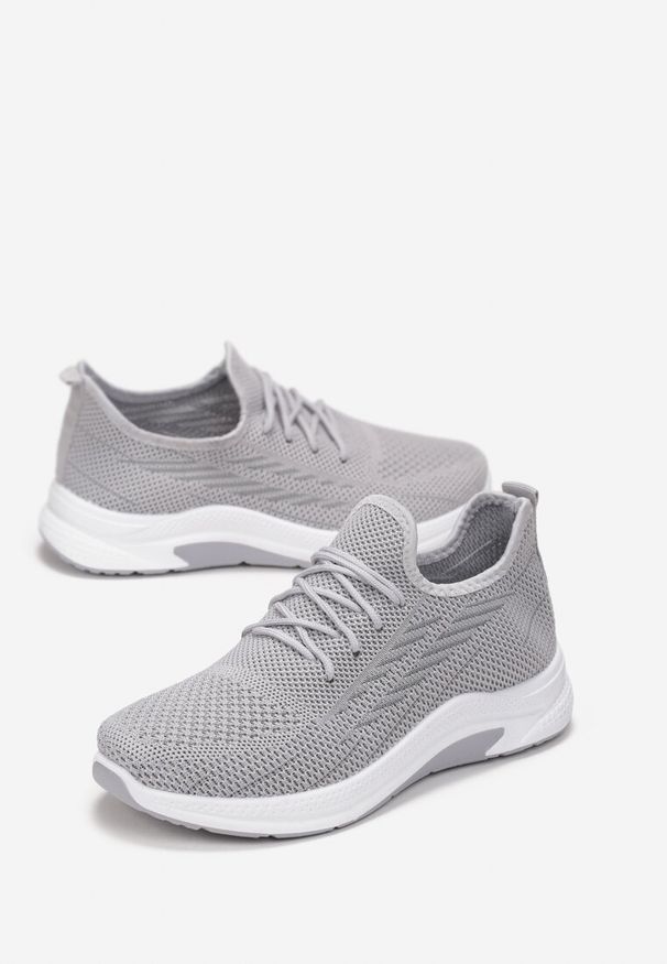 Born2be - Szare Buty Sportowe z Siateczki Zdobione Wiązaniem Salmerus. Wysokość cholewki: przed kostkę. Nosek buta: okrągły. Kolor: szary. Materiał: materiał. Szerokość cholewki: normalna. Wzór: aplikacja