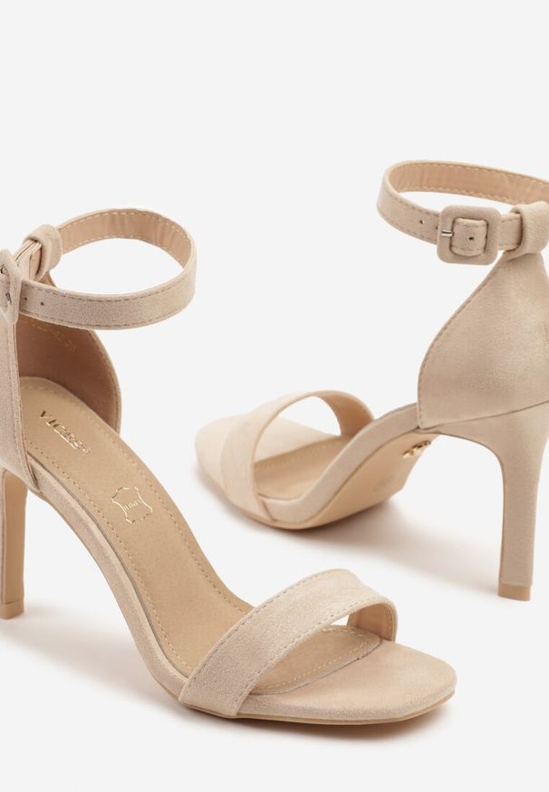 Born2be - Beżowe Eleganckie Sandały na Szpilce Vices ze Skórzaną Wkładką Sonadira. Zapięcie: sprzączka. Kolor: beżowy. Materiał: skóra. Obcas: na szpilce. Styl: elegancki. Wysokość obcasa: średni