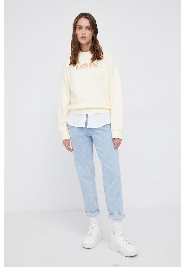 Levi's® - Levi's Bluza bawełniana damska kolor żółty z nadrukiem. Okazja: na spotkanie biznesowe, na co dzień. Kolor: żółty. Materiał: bawełna. Długość rękawa: długi rękaw. Długość: długie. Wzór: nadruk. Styl: casual, biznesowy