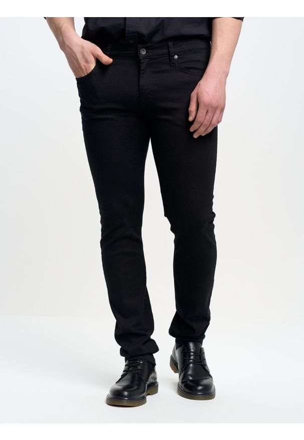 Big-Star - Spodnie jeans męskie skinny czarne Jeffray 915. Kolor: czarny. Wzór: gładki