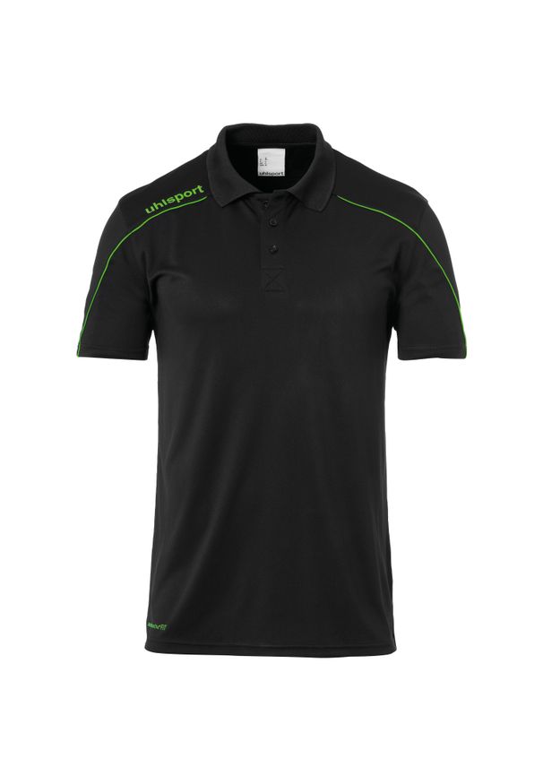 UHLSPORT - Koszulka polo dla dzieci Uhlsport Stream 22. Typ kołnierza: polo. Kolor: wielokolorowy, czarny, zielony. Materiał: poliester. Sport: piłka nożna, fitness