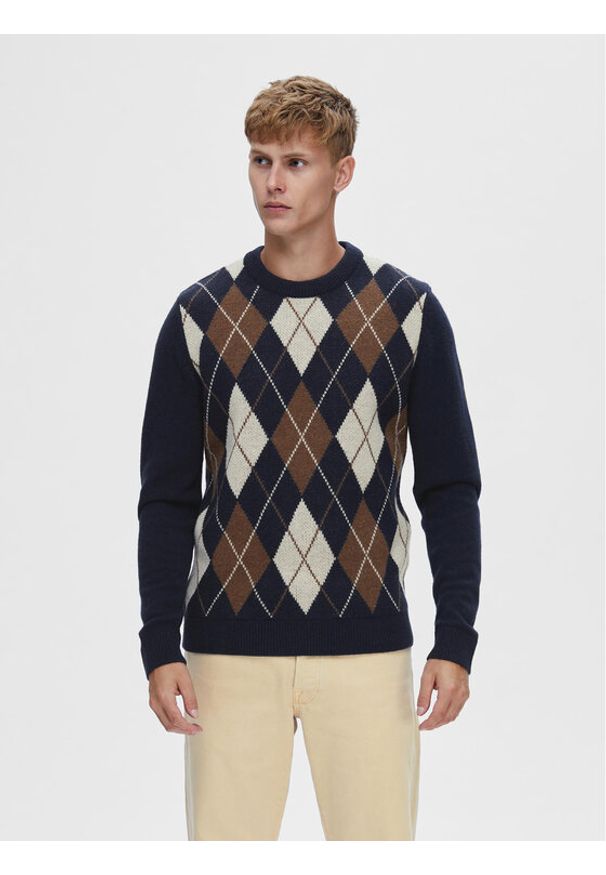 Selected Homme Sweter 16090764 Granatowy Regular Fit. Kolor: niebieski. Materiał: wełna