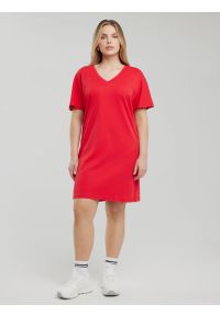 Big-Star - Sukienka damska bawełniana z krótkim rękawem czerwona Zorkaya 603. Kolor: czerwony. Materiał: bawełna. Długość rękawa: krótki rękaw. Wzór: aplikacja #3