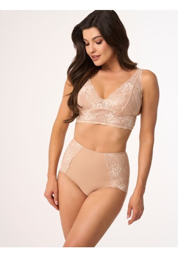 Figi Model BBL 204 Beige - Babell. Materiał: koronka, elastan, dzianina, poliamid, materiał. Wzór: koronka, kwiaty