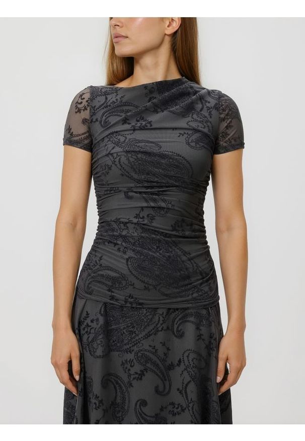 Reserved - LADIES` BLOUSE - ciemnoszary. Kolor: szary. Materiał: dzianina