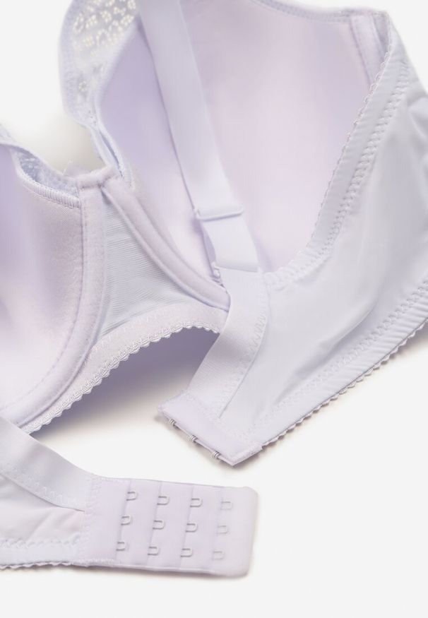 Born2be - Biały Biustonosz Full Cup Koronkowy z Kokardką i Cyrkoniami Lonikoria. Kolor: biały. Materiał: koronka. Wzór: koronka