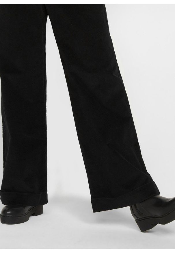 bonprix - Szerokie spodnie sztruksowe ze stretchem, high-waist. Stan: podwyższony. Kolor: czarny. Materiał: sztruks