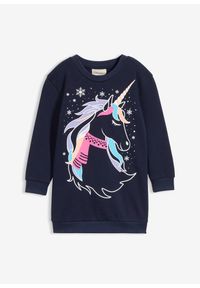 bonprix - Sukienka dresowa z czystej bawełny. Kolor: niebieski. Materiał: dresówka, bawełna. Sezon: zima