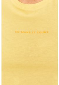 Jacqueline de Yong - T-shirt. Okazja: na co dzień. Kolor: żółty. Materiał: bawełna, dzianina. Wzór: nadruk. Styl: casual #5