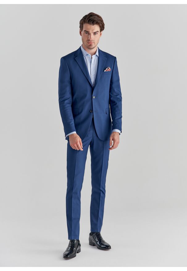 Pako Lorente - PAKO LORENTE – Granatowe spodnie garniturowe P22SF-6G-019-G-S. Kolor: niebieski. Materiał: poliester, elastan, wiskoza