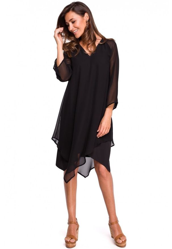 Style - Koktajlowa szyfonowa asymetryczna sukienka BOHO. Okazja: na wesele, na ślub cywilny, na imprezę, na randkę. Materiał: szyfon. Typ sukienki: asymetryczne. Styl: wizytowy, boho