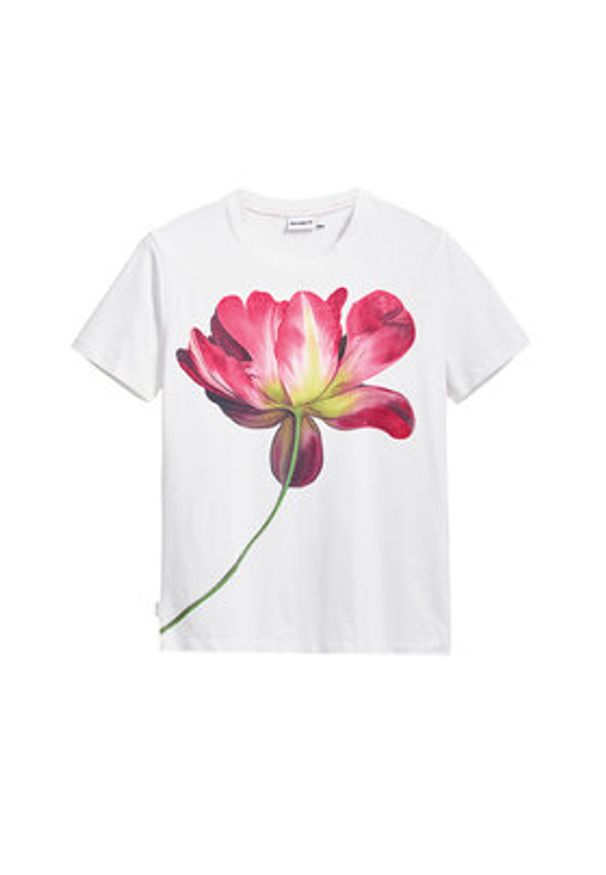 Desigual T-Shirt Plata 25SWTK24 Écru Regular Fit. Materiał: bawełna