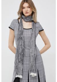 DKNY - Dkny szal z domieszką lnu kolor szary melanżowy. Kolor: szary. Materiał: len. Wzór: melanż #1
