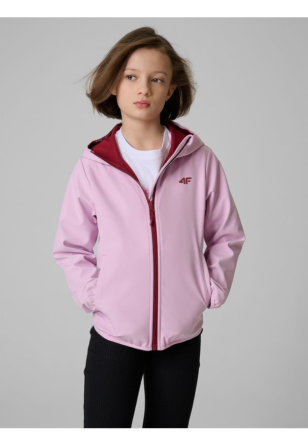 4f - 4F Kurtka softshell wiatroodporna membrana 5000 dziewczęca - fioletowa 158 (12-13 lat). Okazja: na co dzień. Kolor: fioletowy. Materiał: softshell. Sezon: lato. Styl: casual