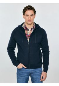 Big-Star - Sweter męski rozpinany z kapturem granatowy Hoodian 403. Okazja: na co dzień. Typ kołnierza: kaptur. Kolor: niebieski. Materiał: tkanina, bawełna, jeans, dresówka. Styl: casual, klasyczny #1