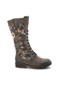 Szare Wysokie Kozaki Rieker Ocieplane Buty Damskie. Zapięcie: sznurówki. Kolor: szary. Materiał: materiał, syntetyk. Szerokość cholewki: normalna. Styl: klasyczny, elegancki #7