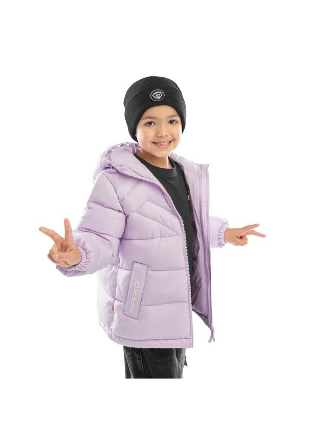 SIROKO - Chłopięca kurtka puchowa Lifestyle Siroko Mousse. Kolor: fioletowy. Materiał: puch