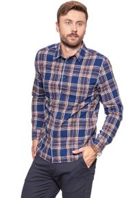 Wrangler - KOSZULA WRANGLER LS 1PKT SHIRT BLUE DEPTHS W5760OPJY. Wzór: kratka