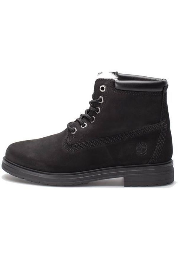 Buty do chodzenia damskie Timberland Hannover Hill Fur Boot WP. Wysokość cholewki: za kostkę. Zapięcie: sznurówki. Kolor: czarny. Materiał: materiał, syntetyk. Szerokość cholewki: normalna. Sport: turystyka piesza