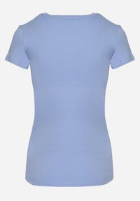 Born2be - Niebieski Bawełniany T-shirt z Ozdobnym Napisem i Cekinami Oriella. Okazja: do pracy. Kolor: niebieski. Materiał: bawełna. Wzór: napisy #4