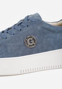 Born2be - Niebieskie Sneakersy ze Skóry Naturalnej na Grubej Podeszwie z Metaliczną Ozdobą Sabypise. Okazja: na co dzień. Kolor: niebieski. Materiał: skóra. Wzór: aplikacja #7