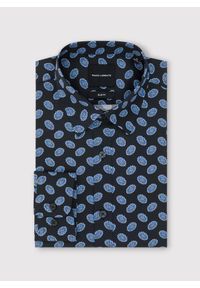 Pako Lorente - PAKO LORENTE – Granatowa koszula w kwiaty. Kolor: czarny, niebieski. Materiał: elastan, bawełna. Długość rękawa: długi rękaw. Długość: długie. Wzór: kwiaty #9