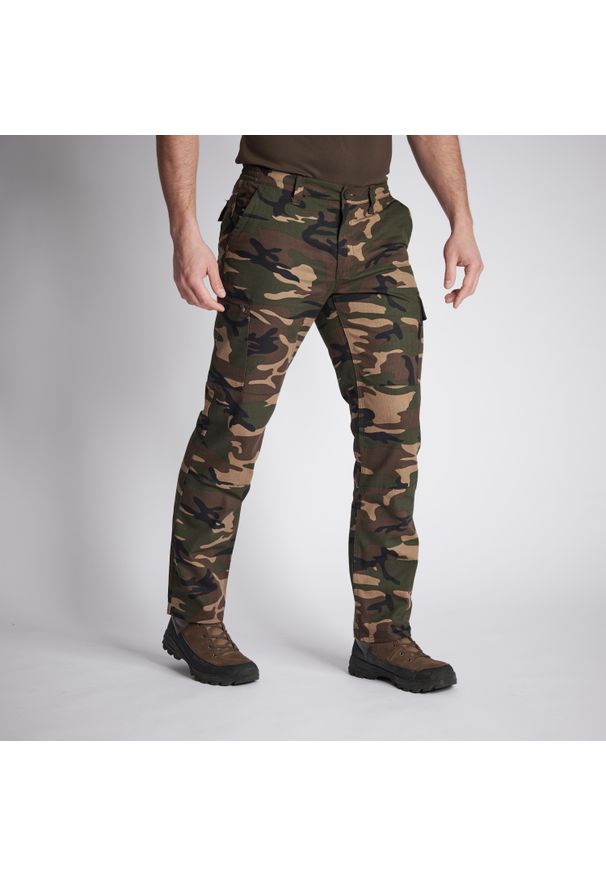 SOLOGNAC - Spodnie Solognac Steppe 300 camo. Kolor: brązowy. Materiał: bawełna, materiał
