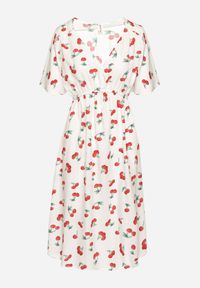 Born2be - Biała Bawełniana Sukienka o Rozkloszowanym Kroju we Wzór w Wisienki Folelia. Okazja: na co dzień. Typ kołnierza: dekolt w serek. Kolor: biały. Materiał: bawełna. Wzór: aplikacja. Typ sukienki: proste. Styl: casual #4