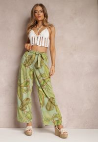Renee - Zielone Spodnie Nulty. Stan: podwyższony. Kolor: zielony. Materiał: tkanina. Długość: długie. Wzór: aplikacja