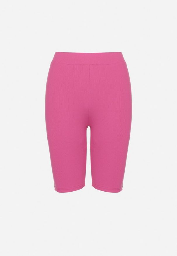 Born2be - Różowe Szorty Kolarki z Prążkowanego Materiału Adrase. Kolor: różowy. Materiał: materiał, prążkowany