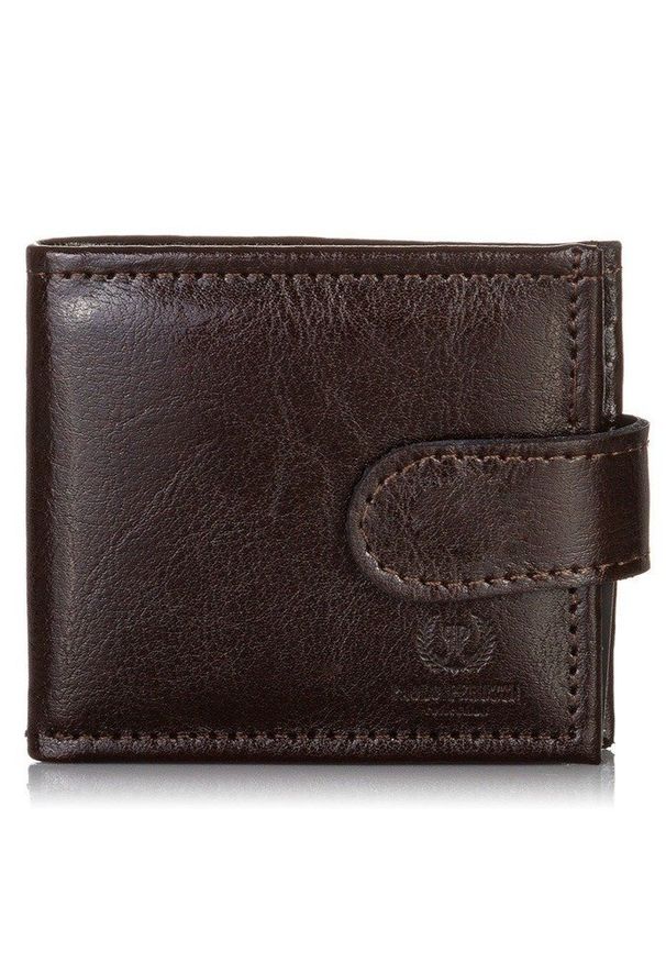 Skórzany mały portfel męski PAOLO PERUZZI GA171 brązowy. Kolor: brązowy. Materiał: skóra