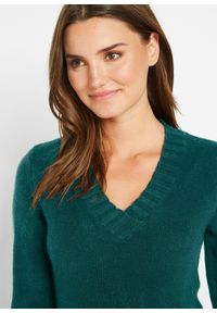 bonprix - Sweter z dekoltem w serek. Typ kołnierza: dekolt w serek. Kolor: zielony #2