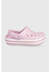 Crocs klapki dziecięce kolor różowy. Nosek buta: okrągły. Kolor: różowy. Materiał: guma, materiał. Wzór: gładki
