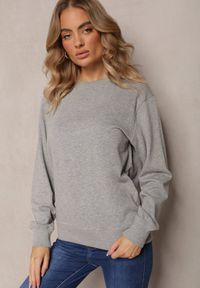 Renee - Szara Bawełniana Bluza w Melanż o Oversizowym Fasonie Jeustena. Kolor: szary. Materiał: bawełna. Wzór: melanż. Styl: klasyczny