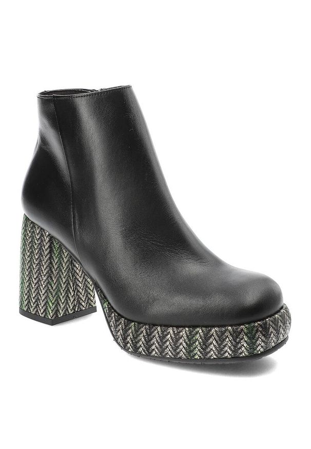 Czarne Botki Armodo Damskie Buty Na Eleganckim Obcasie. Kolor: czarny. Materiał: materiał, skóra. Szerokość cholewki: normalna. Obcas: na obcasie. Styl: elegancki. Wysokość obcasa: średni